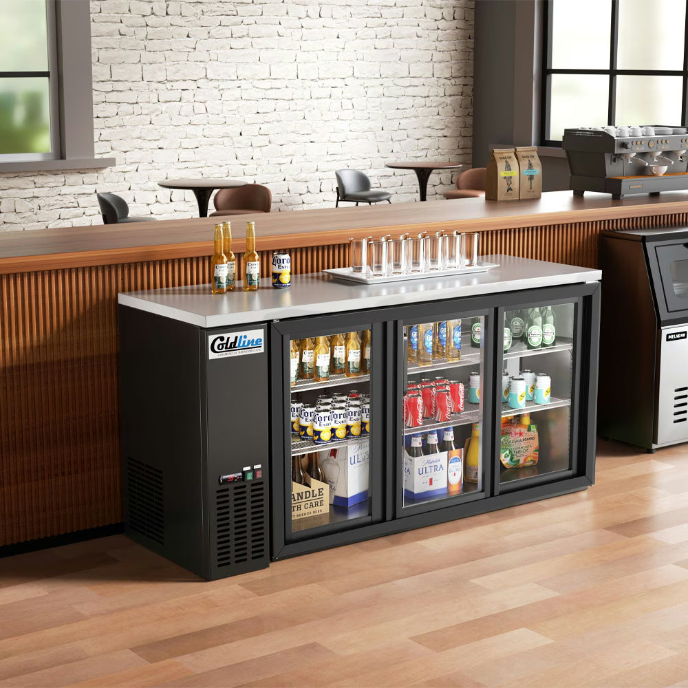 Coldline CBB-72G-SL — 72" Sliding Glass Door Back Bar Cooler, Black
