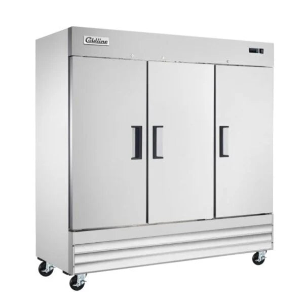 Coldline C-3RE — 81" Triple Solid Door Reach-In Refrigerator, Stainless Steel