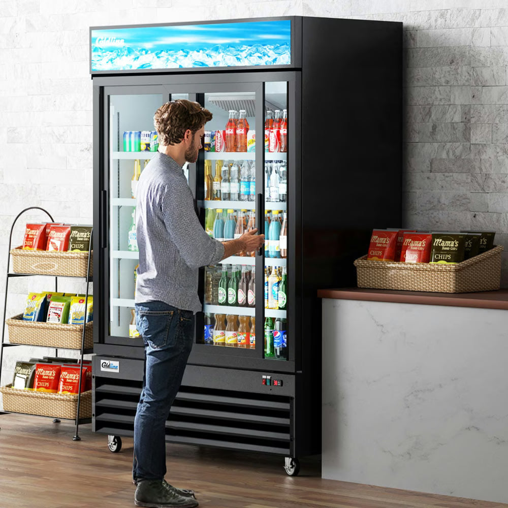 Coldline G53S-B — 53" Double Glass Sliding Door Merchandiser Refrigerator, Black