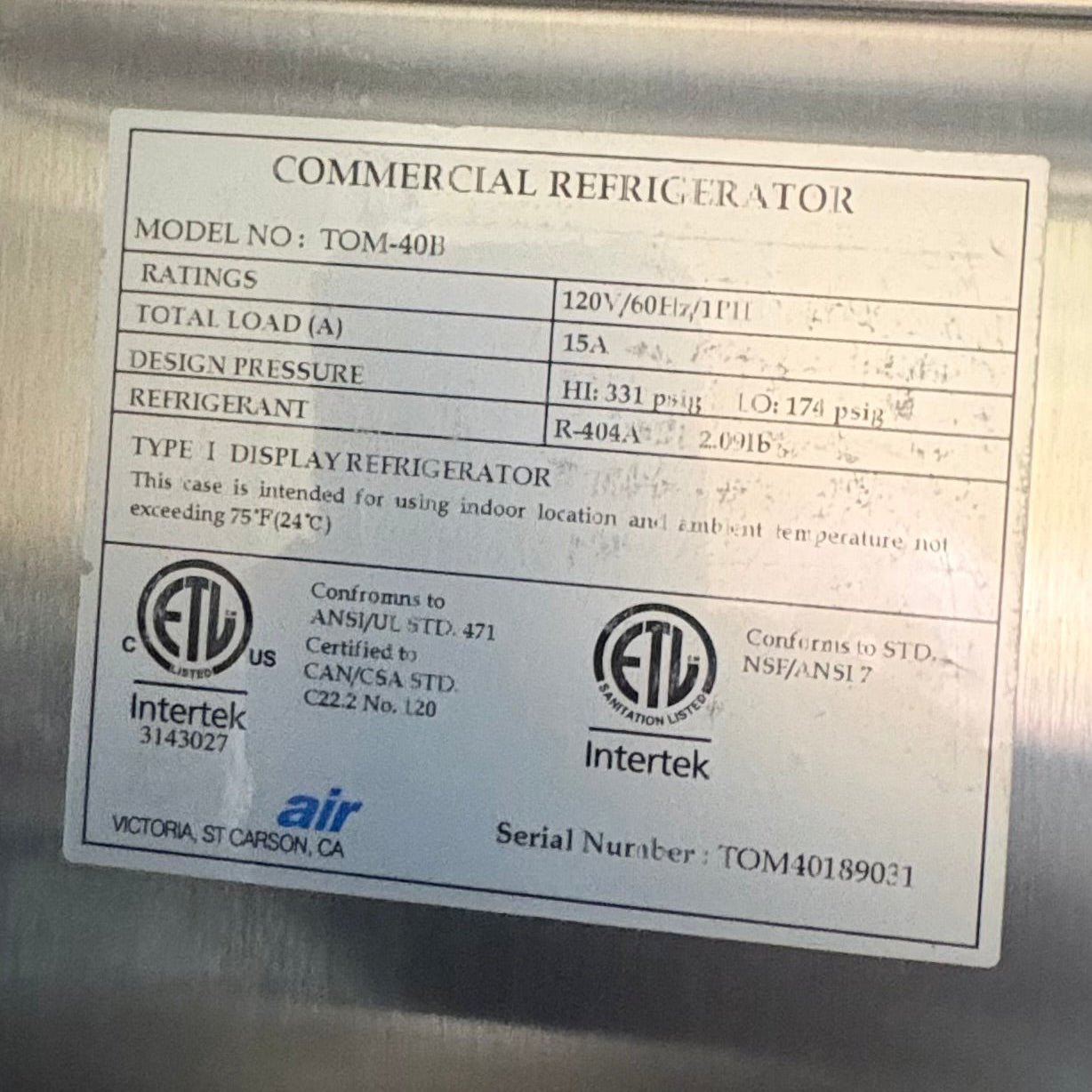 Turbo Air vertical open air cooler w/5 decks (USED)