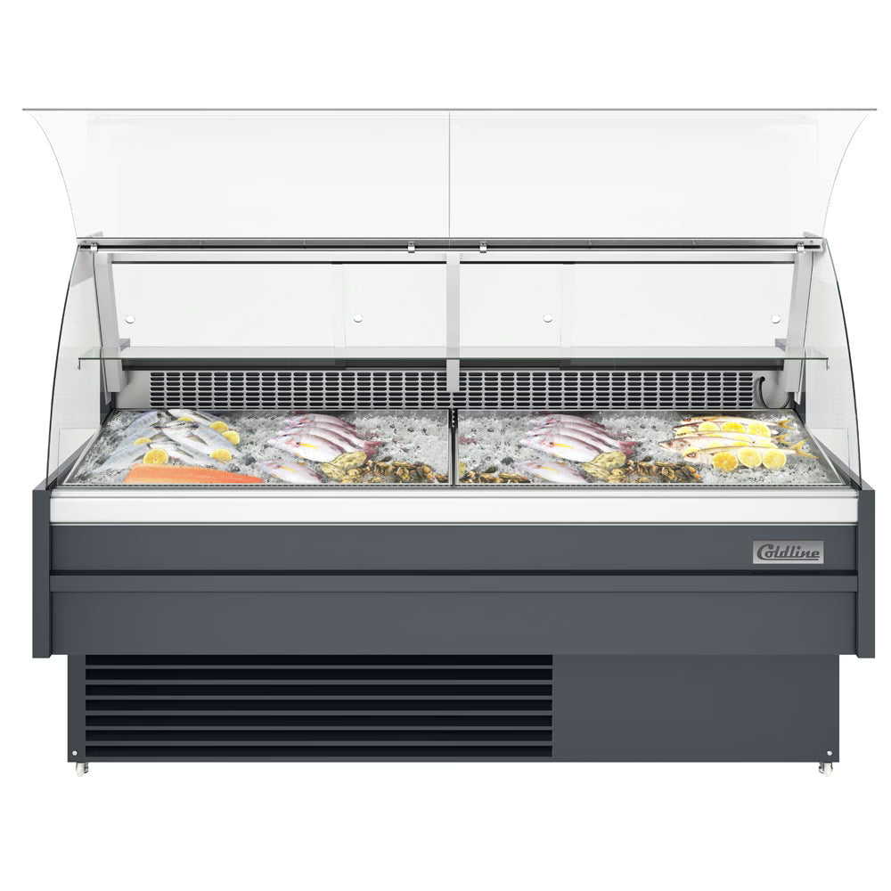 Coldline SDC72 — 72" Refrigerated Curved Glass Meat Deli Case with Rear Storage