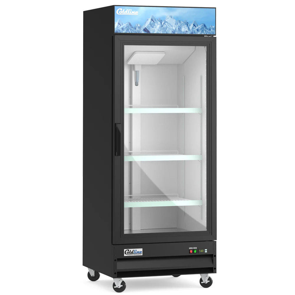 Coldline D10-B — 27" Single Glass Swing Door Merchandiser Freezer, Black