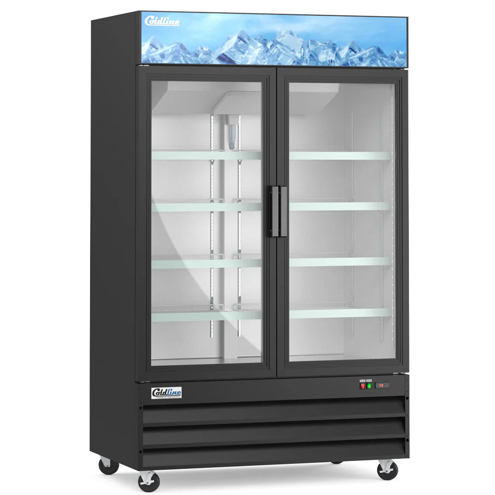 Coldline D53-B — 53" Double Glass Swing Door Merchandiser Freezer, Black