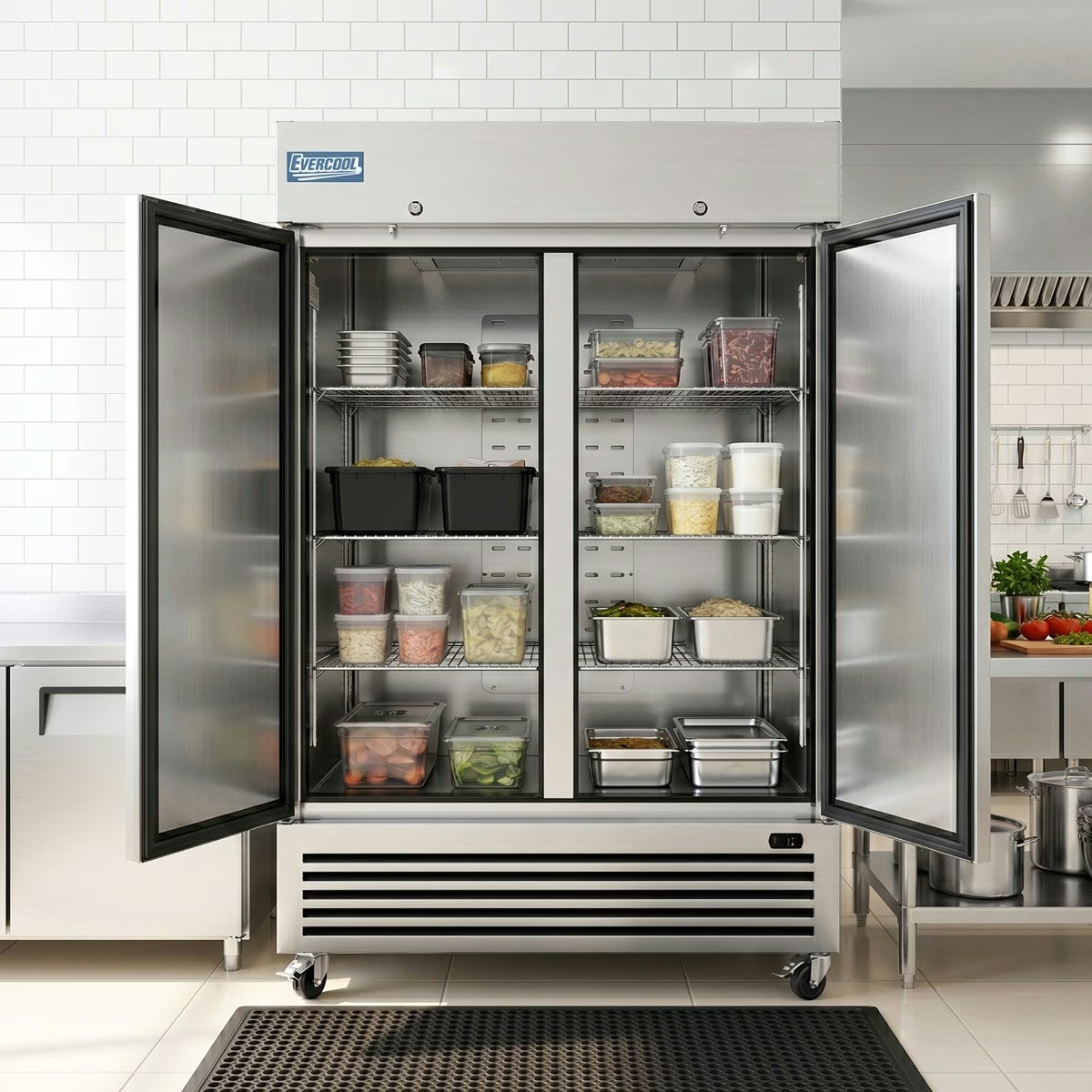 Evercool E-2RE — 54" Two Solid Door Reach-In Refrigerator, 47 Cu. Ft.