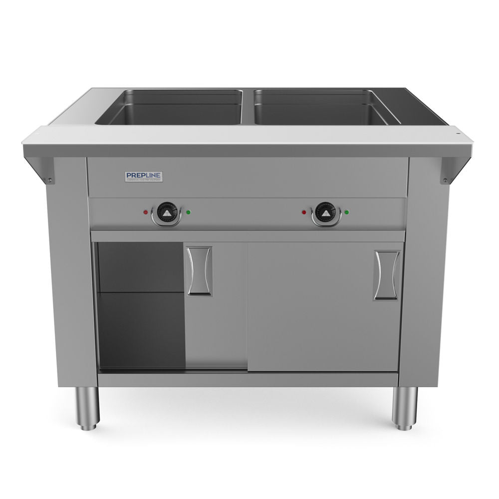 Prepline GSTC30-2S 32 Inch Two Well Gas Hot Food Steam Table with Enclosed Base and Sliding Doors