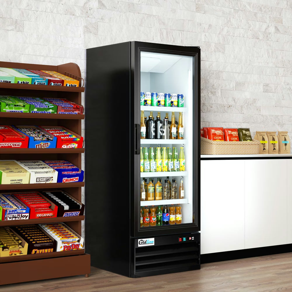 Coldline G10-B — 21" Single Glass Swing Door Merchandiser Refrigerator, Black