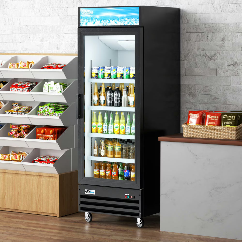 Coldline G28-B — 28" Single Glass Swing Door Merchandiser Refrigerator, Black