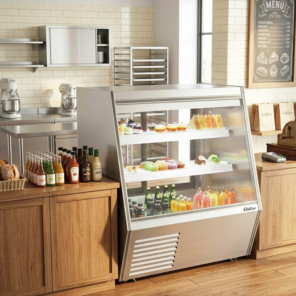 Coldline HDL48 — 48" Refrigerated Slanted Glass High Meat Deli Case with Rear Storage