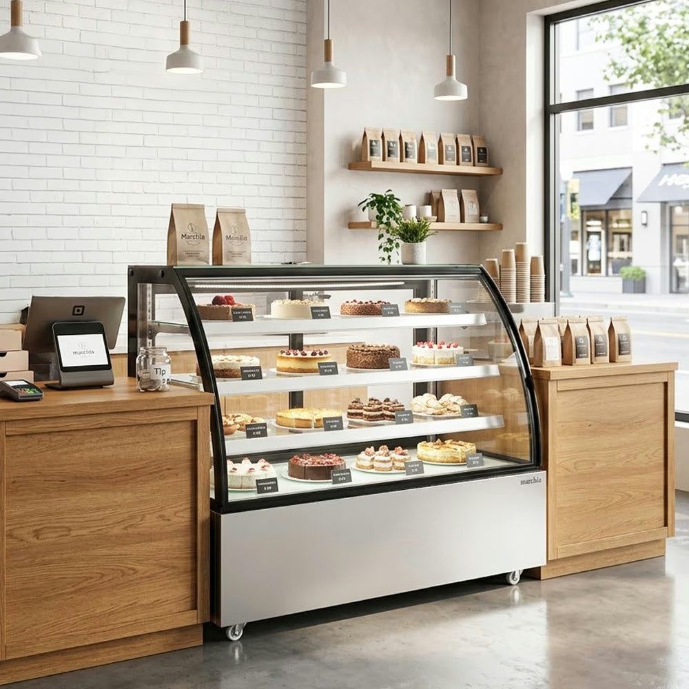 Marchia MBT72 — 72" Curved Glass Refrigerated Bakery Display Case