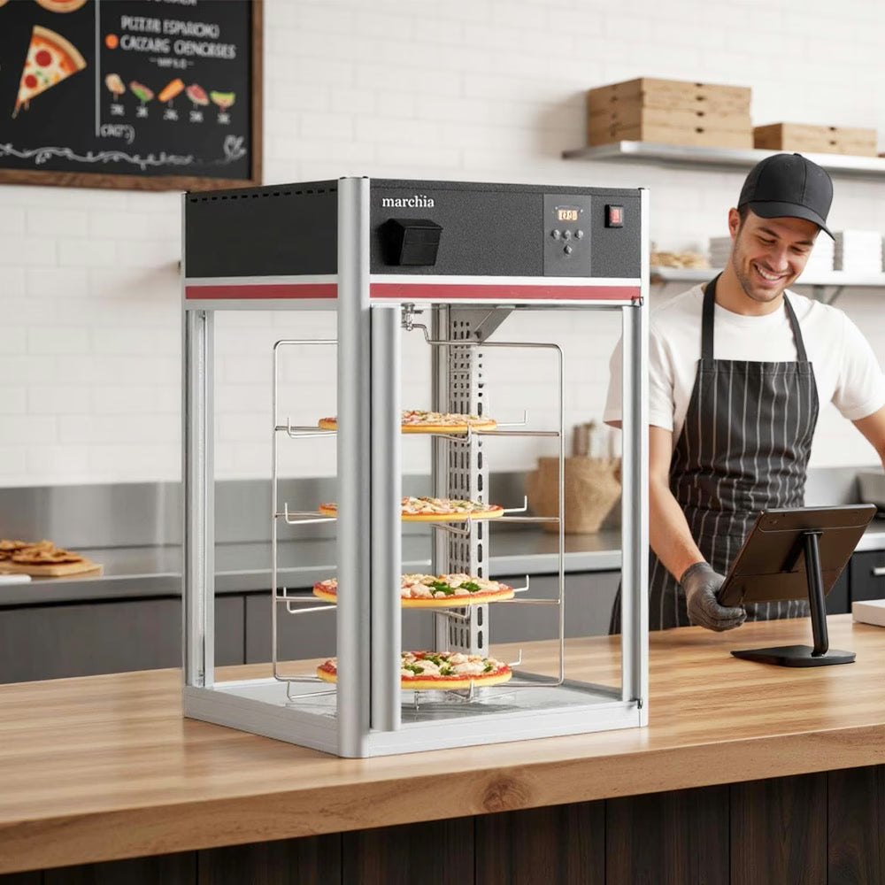 Marchia MPC158 — 22" Countertop Full-Service Pizza Warmer with 4-Shelf Rotating Rack