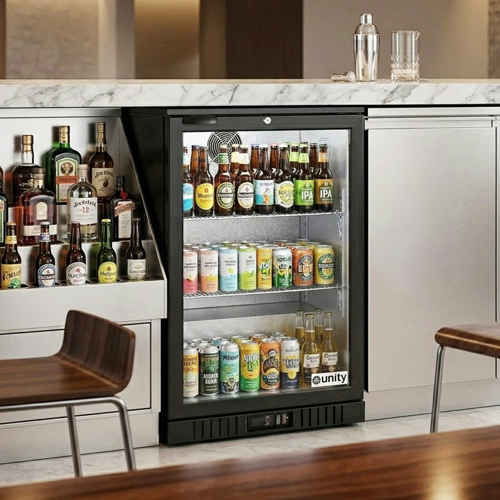 Unity U-BB1 — 24" Countertop Swing Door Merchandising Bar Cooler, Black
