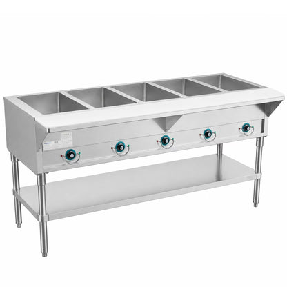Prepline EST74-5O — 74" Five Pan Open Well Electric Hot Food Steam Table with Undershelf, 208/240V, 3700W