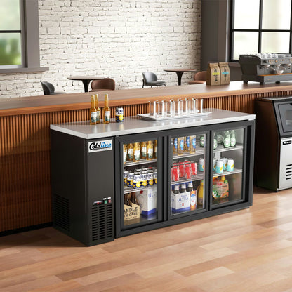 Coldline CBB-72G-SL — 72" Sliding Glass Door Back Bar Cooler, Black