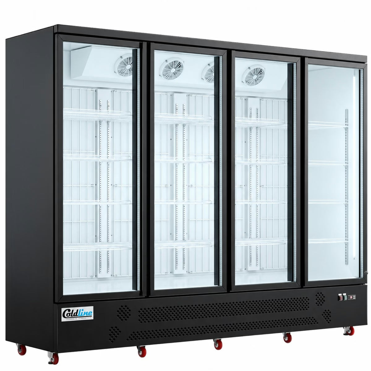Coldline D4-B — 98" Four Glass Door Merchandiser Freezer, Black