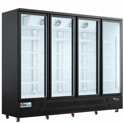 Coldline D4-B — 98" Four Glass Door Merchandiser Freezer, Black