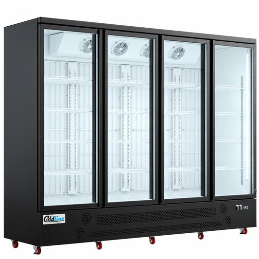Coldline D4-B — 98" Four Glass Door Merchandiser Freezer, Black