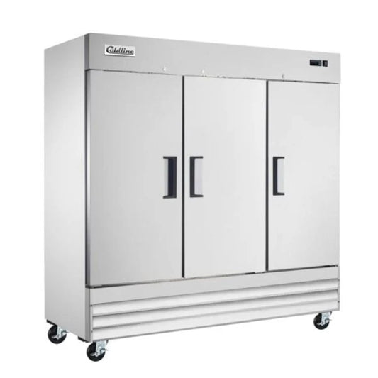Coldline C-3RE — 81" Triple Solid Door Reach-In Refrigerator, Stainless Steel