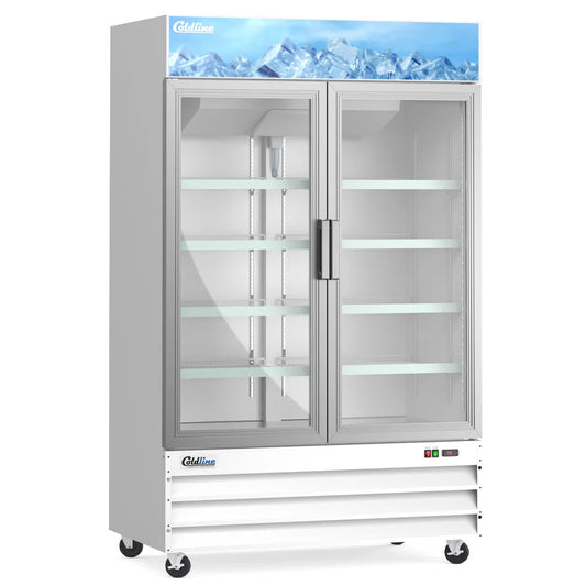 Coldline D53-W — 53" Double Glass Door Merchandiser Freezer with LED Lighting, White