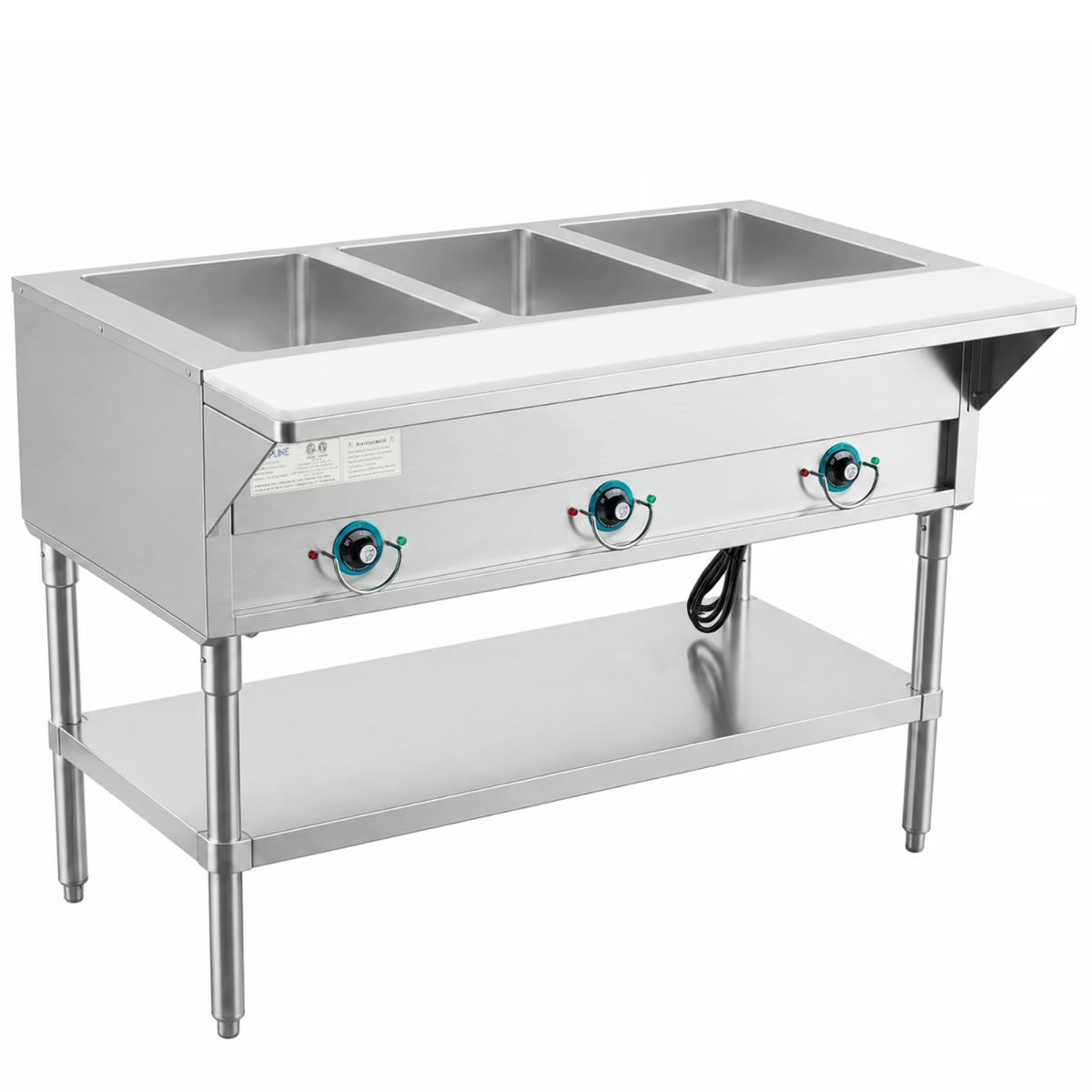 Prepline EST48-3O — 48" Three Pan Open Well Electric Hot Food Steam Table with Undershelf, 120V, 1500W