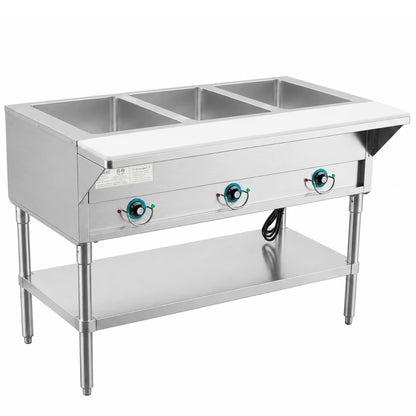 Prepline EST48-3O — 48" Three Pan Open Well Electric Hot Food Steam Table with Undershelf, 120V, 1500W