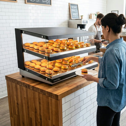 Marchia MHW138 — 50" Full-Service Slanted Countertop Heated Display Merchandiser, 2 Shelf