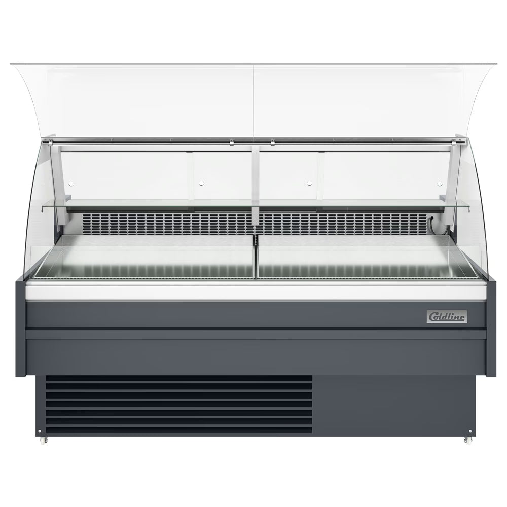 Coldline SDC72 — 72" Refrigerated Curved Glass Meat Deli Case with Rear Storage