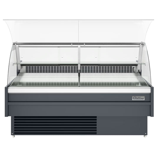 Coldline SDC72 — 72" Refrigerated Curved Glass Meat Deli Case with Rear Storage