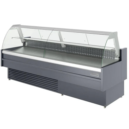 Coldline SDC98 — 102" Refrigerated Curved Glass Meat Deli Case with Rear Storage