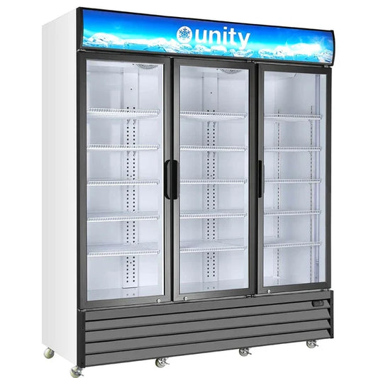 Unity U-GM3 — 68" Three Glass Door Merchandiser Refrigerator, Black