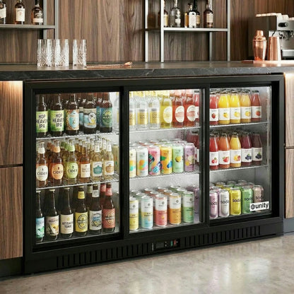 Unity U-BB3 — 54" Three-Door Sliding Glass Back Bar Cooler
