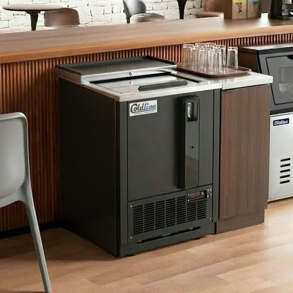 Coldline BBC-25 — 25" Horizontal Reach-In Black Bottle Cooler, 5 Cu. Ft.