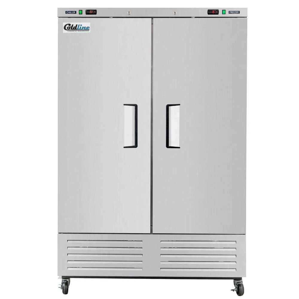 Coldline C-2RF — 54" Two Solid Door Dual Temperature Reach-In Refrigerator/Freezer Combo, Stainless Steel