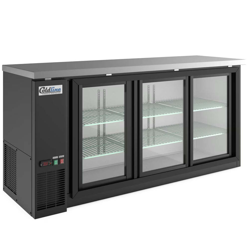 Coldline CBB-72G-SL — 72" Sliding Glass Door Back Bar Cooler, Black