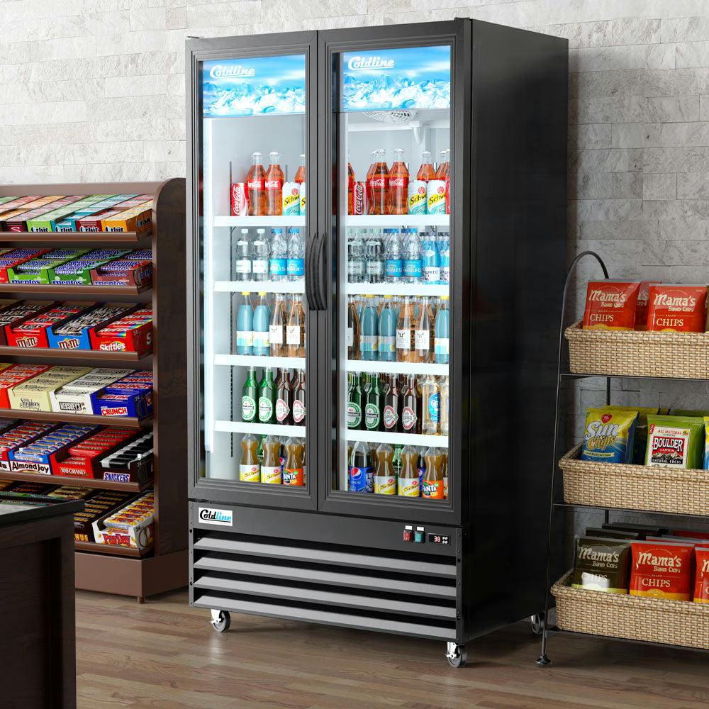 Coldline CLM-54R — 54" Double Glass Door Merchandiser Refrigerator, Black