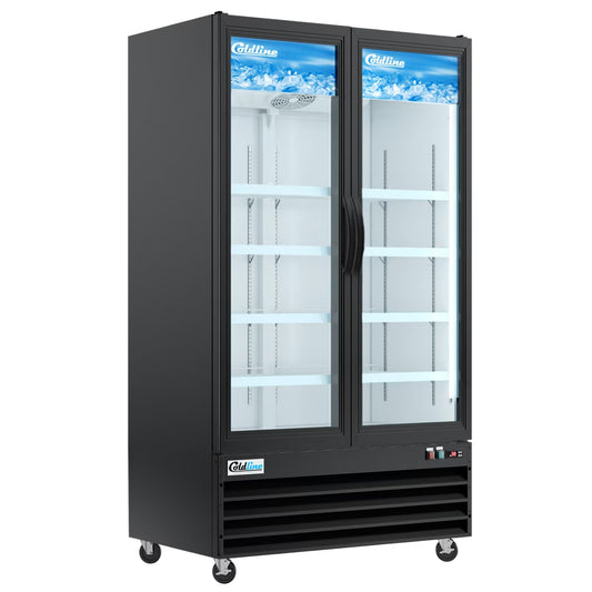 Coldline CLM-54R — 54" Double Glass Door Merchandiser Refrigerator, Black