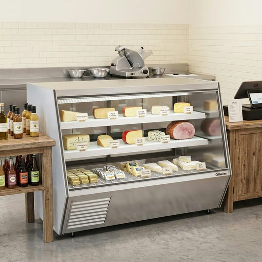 Coldline HDL72 — 72" Refrigerated Slanted Glass Meat Deli Case with Rear Storage