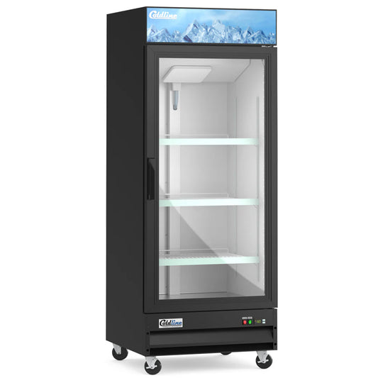 Coldline D10-B — 27" Single Glass Swing Door Merchandiser Freezer, Black