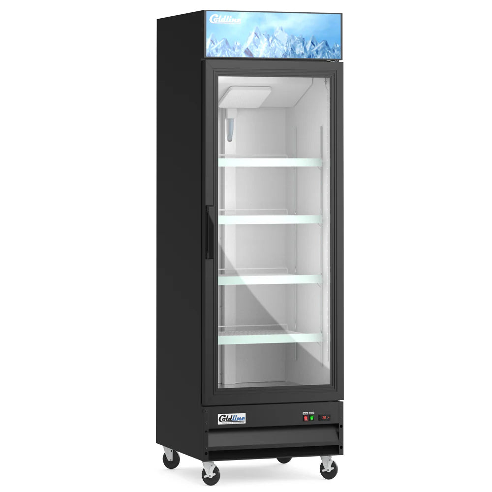 Coldline D12-B — 27" Single Glass Swing Door Merchandiser Freezer, Black