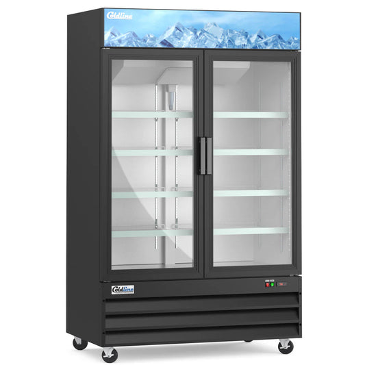 Coldline D53-B — 53" Double Glass Swing Door Merchandiser Freezer, Black