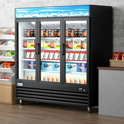 Coldline D80-B — 79" Three Glass Door Merchandiser Freezer, Black