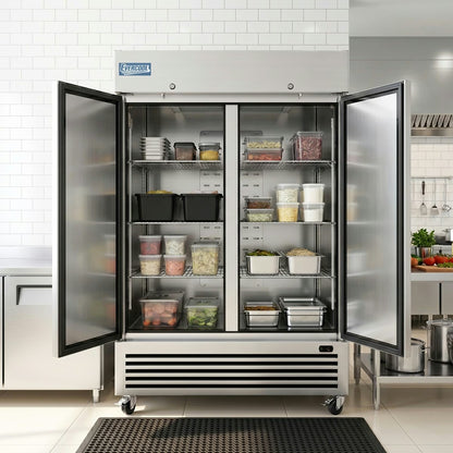Evercool E-2RE — 54" Two Solid Door Reach-In Refrigerator, 47 Cu. Ft.
