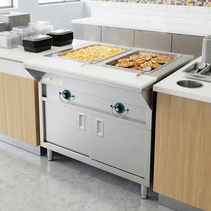 Prepline ESTC30-2S — 32" Two Well Electric Hot Food Steam Table with Enclosed Base and Sliding Doors, 120V, 1000W