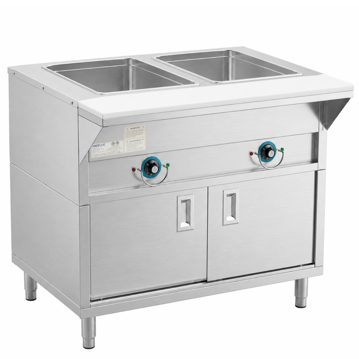Prepline ESTC30-2S — 32" Two Well Electric Hot Food Steam Table with Enclosed Base and Sliding Doors, 120V, 1000W
