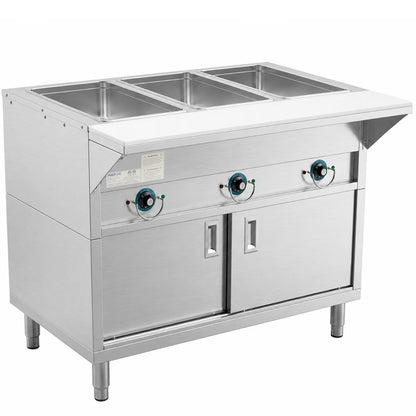 Prepline ESTC48-3S — 48" Three Pan Sealed Well Electric Hot Food Steam Table with Enclosed Base and Sliding Doors, 120V, 1500W