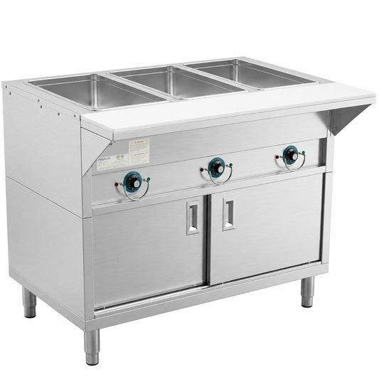 Prepline ESTC48-3S — 48" Three Pan Sealed Well Electric Hot Food Steam Table with Enclosed Base and Sliding Doors, 120V, 1500W
