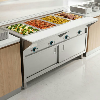 Prepline ESTC60-4S-110 — 60" Four Pan Sealed Well Electric Hot Food Steam Table with Enclosed Base and Sliding Doors, 110V