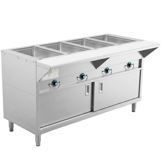 Prepline ESTC60-4S-110 — 60" Four Pan Sealed Well Electric Hot Food Steam Table with Enclosed Base and Sliding Doors, 110V