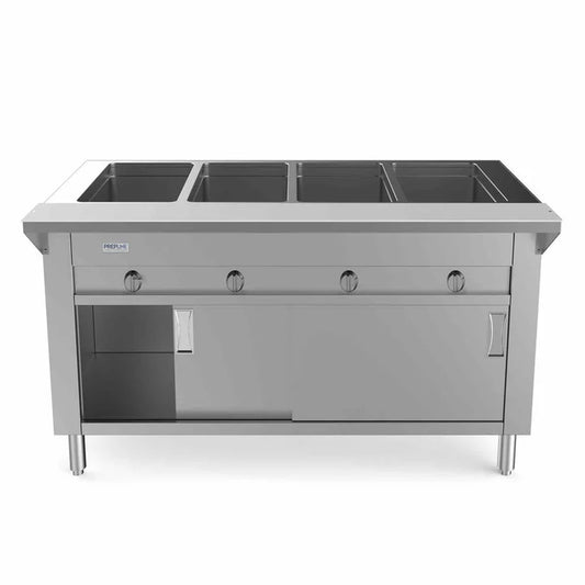 Prepline GSTC60-4S — 60" Four Pan Sealed Well Gas Hot Food Steam Table with Enclosed Base and Sliding Doors