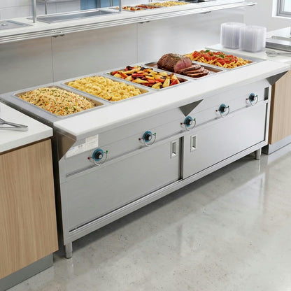 Prepline ESTC74-5S — 74" Five Pan Sealed Well Electric Hot Food Steam Table with Enclosed Base and Sliding Doors, 208/240V, 3700W