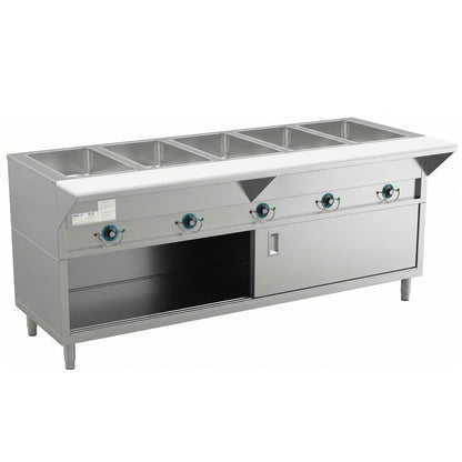 Prepline ESTC74-5S — 74" Five Pan Sealed Well Electric Hot Food Steam Table with Enclosed Base and Sliding Doors, 208/240V, 3700W